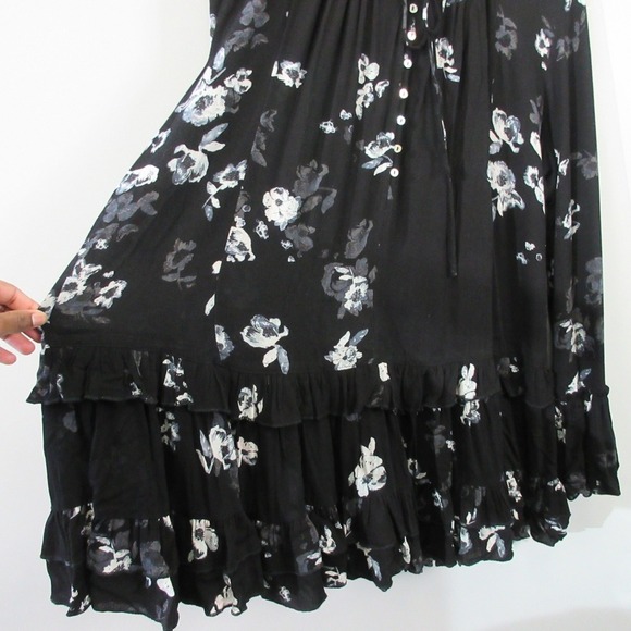 Free People Clover Field Ruffle Long Sleeve Mini Dress S Black Floral Boho 432 - Picture 5 of 8